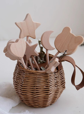 ins原木仙女棒星星月亮爱心云朵木棒榉木无漆摄影摆件饰品玩具