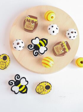 蜜蜂节木珠组合花环麻绳流苏木珠串DIY配件 单颗