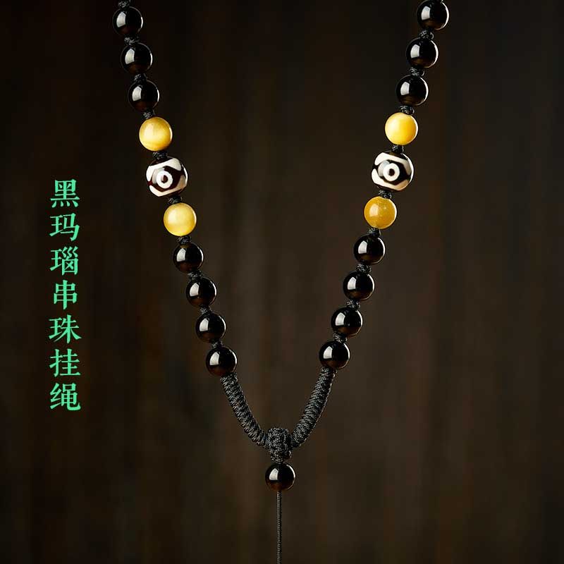 黑玛瑙小叶紫檀串珠吊坠挂绳