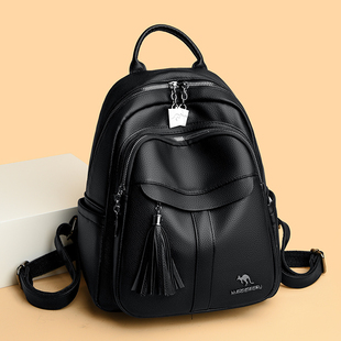 威森袋鼠双肩包女真皮2024新款轻便时尚百搭妈妈软皮休闲旅行背包