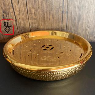 精品铜铝茶盘家伙 潮汕工夫茶复古茶器 中式储水便携圆形茶池茶具