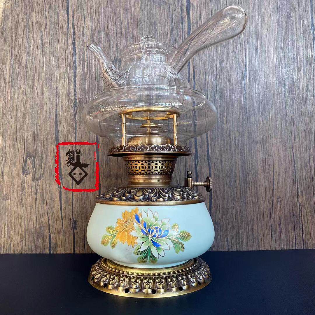精品空气灯中式煮茶炉复古铜茶灯