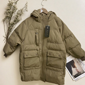 111气质休闲连帽中长款 羽绒服多口袋保暖外套时尚 百搭