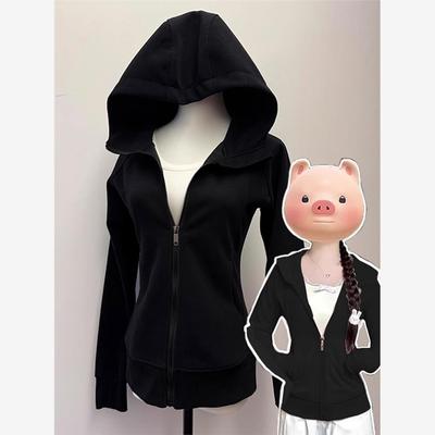 黑色修身卫衣外套女款春