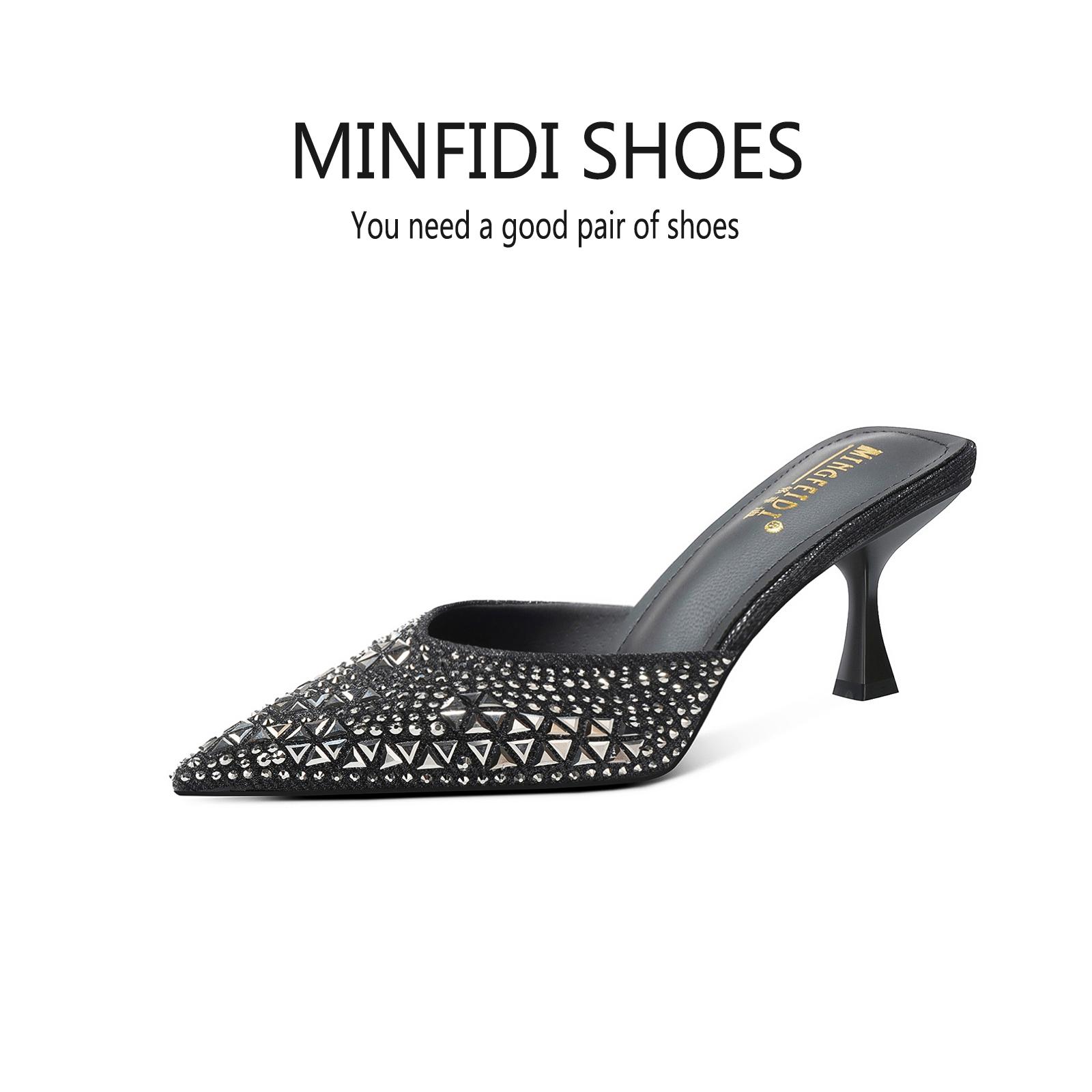 细跟高跟鞋气质法式尖头包头拖鞋