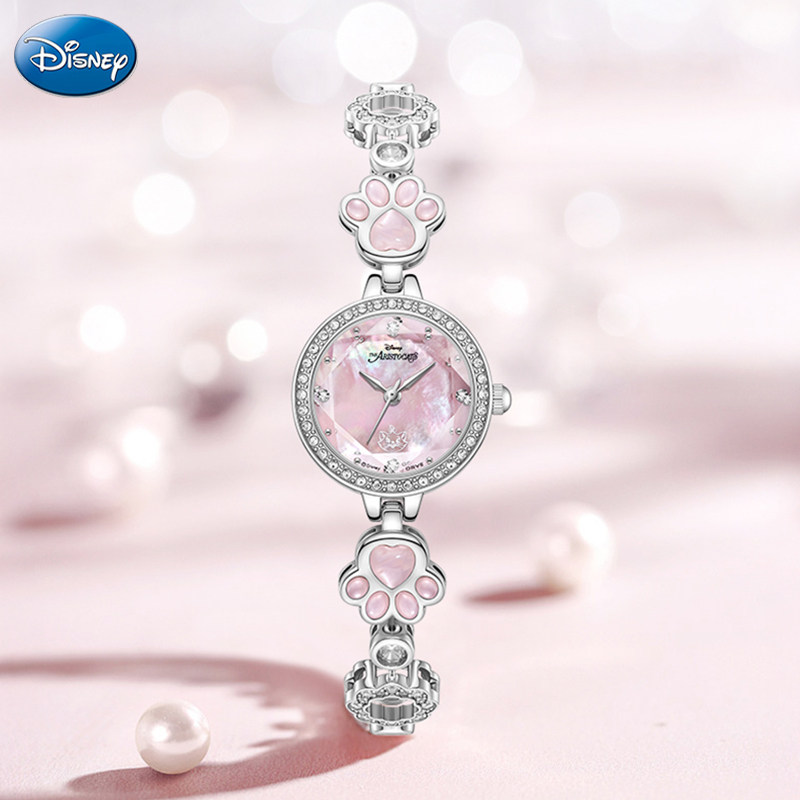 迪士尼玛丽猫手表女款轻奢小众高级感气质女表学生儿童石英表礼物