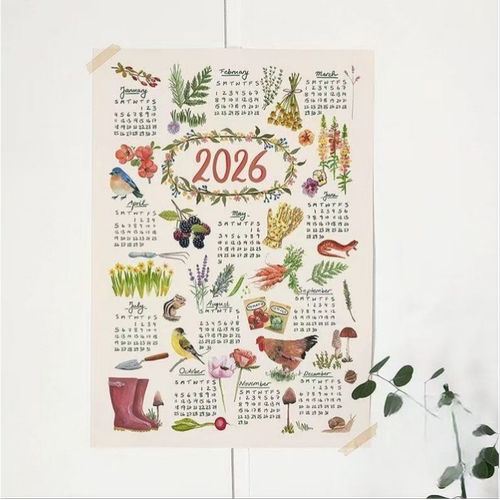 2026复古日历风景动植物浪漫清新艺术海报装饰画韩国ins博主道具