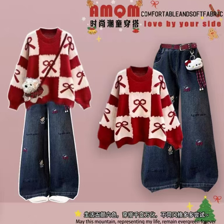 女童套装圣诞穿搭红色毛衣2025新款女大童时髦洋气超好看套装裤子,童装/婴儿装/亲子装,套装,淘宝优惠券,粉丝福利购,淘宝优惠卷