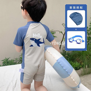 鯊魚防曬速干專業訓練中小童海邊度假游泳衣 男童連體泳衣兒童夏季
