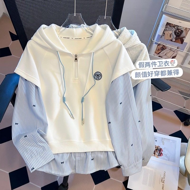 女童卫衣秋装2025新款假两件秋季上衣韩版女孩洋气连帽春秋女大童