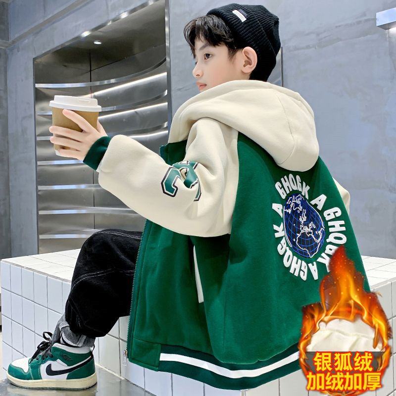 男孩中大童棒球服潮加绒加厚