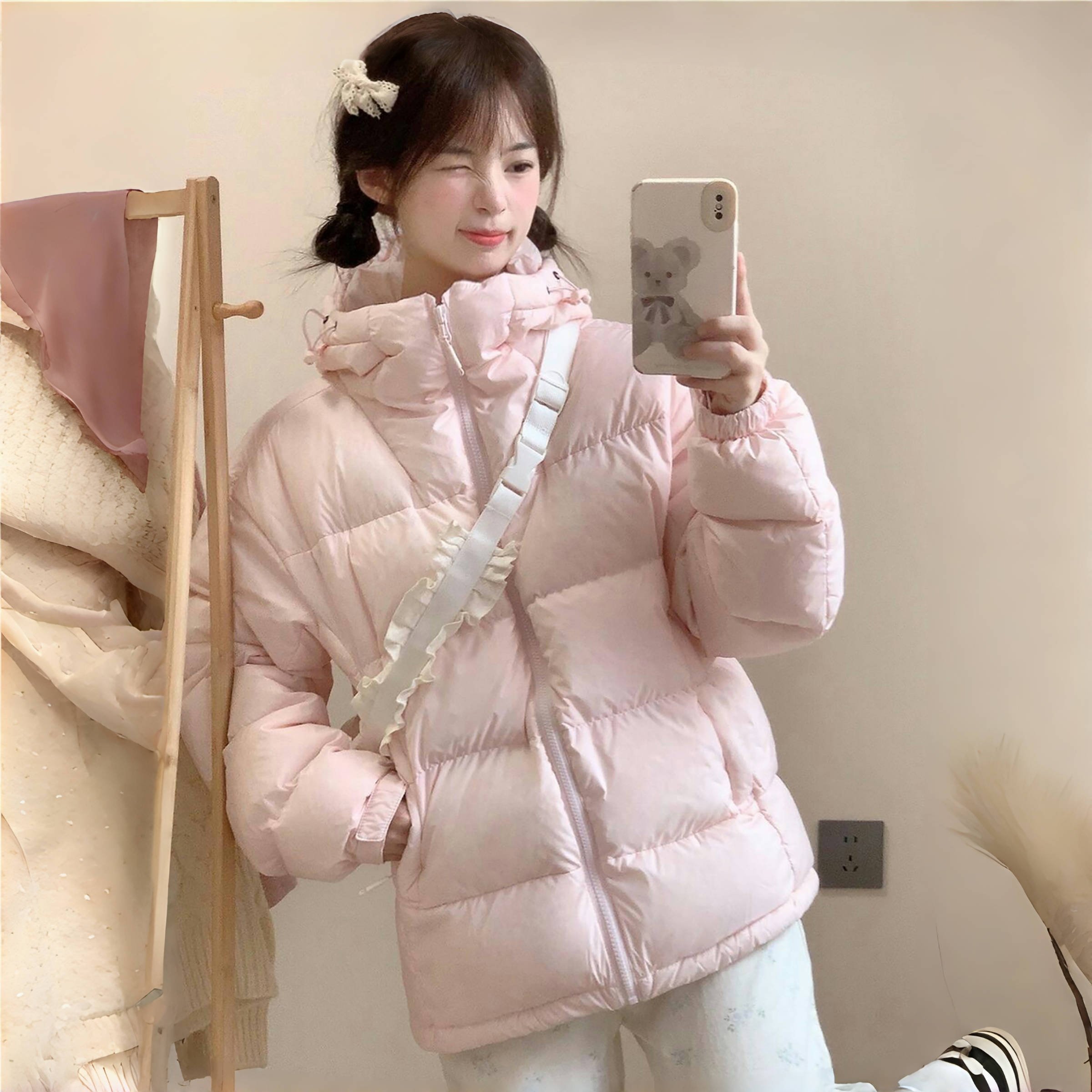 粉色短款棉服情侣羽绒服女2025冬季新款加厚面包服保暖连帽外套