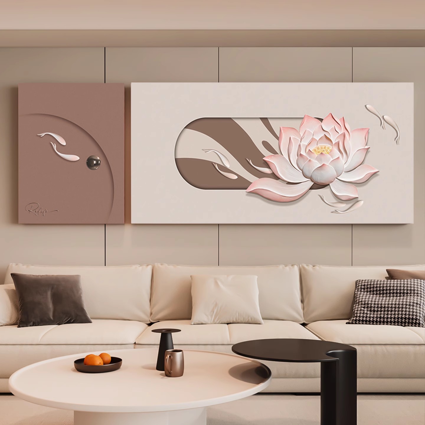 2025新款轻奢客厅沙发莲花装饰画