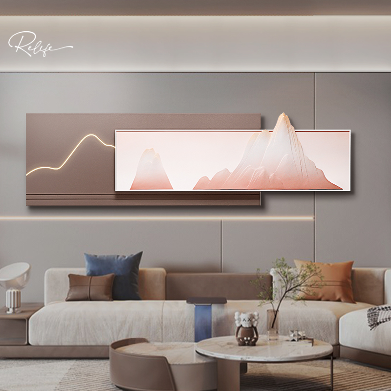 大白墙背景装饰画高端大气带灯款