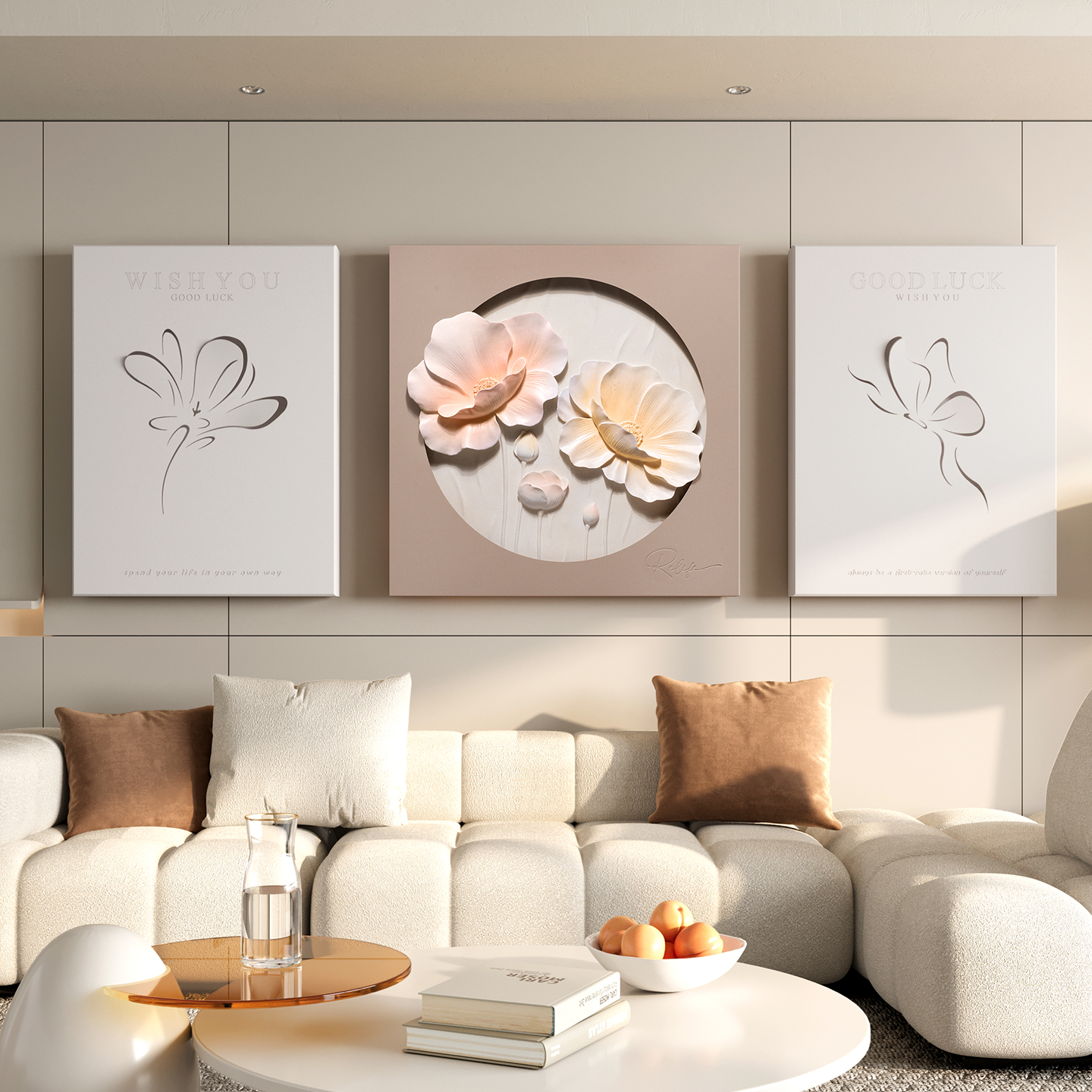 轻奢简约客厅装饰画沙发背景墙