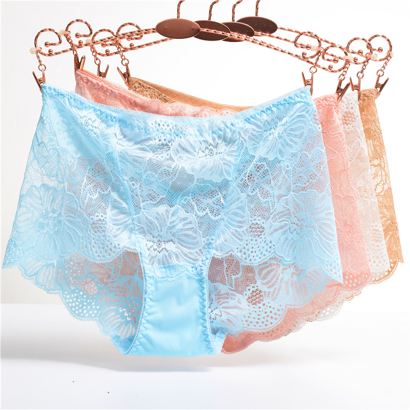 全蕾丝内裤女中腰透明大码性感诱惑提臀透气棉裆三角裤女厂家