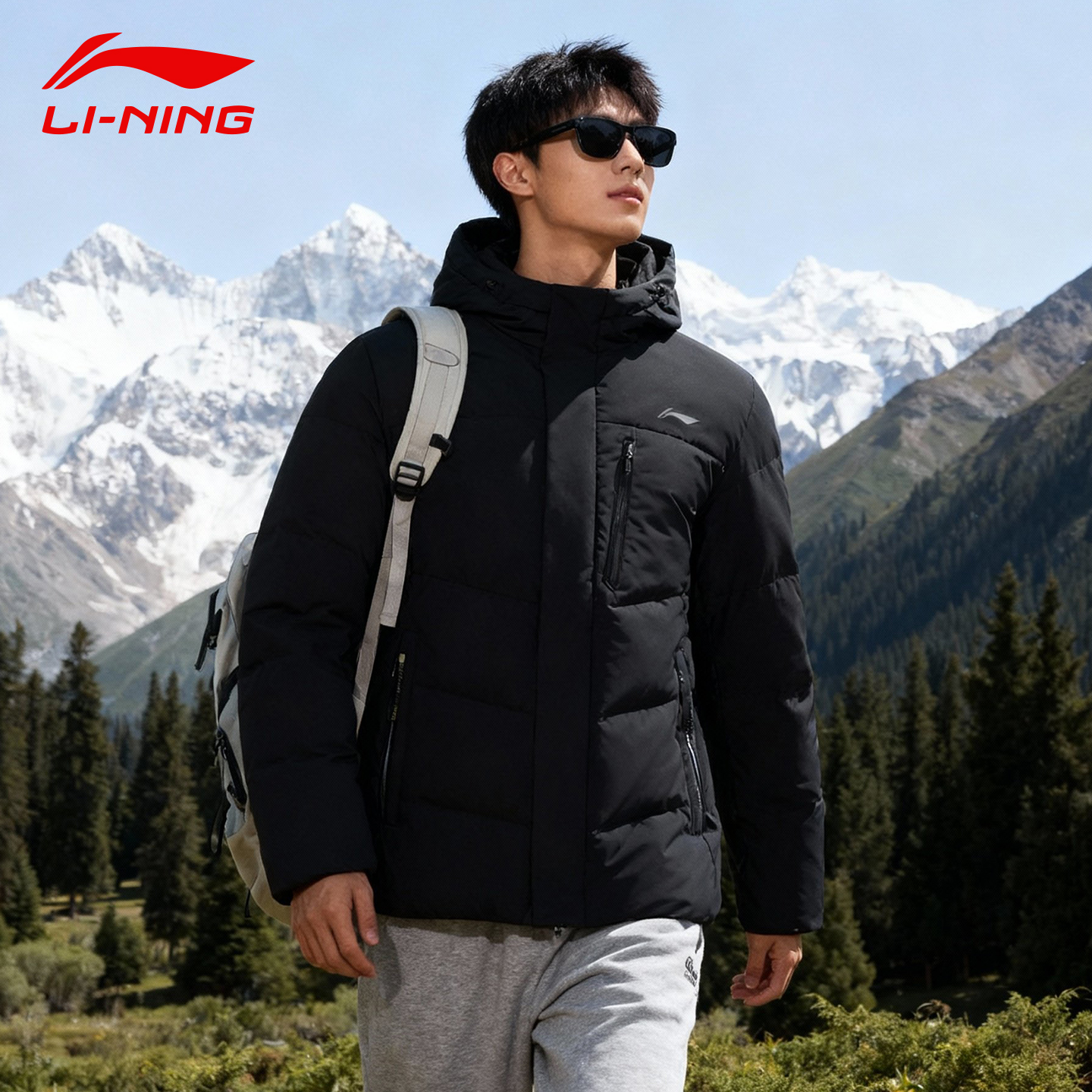 李宁男子保暖防泼水鸭绒短羽绒服