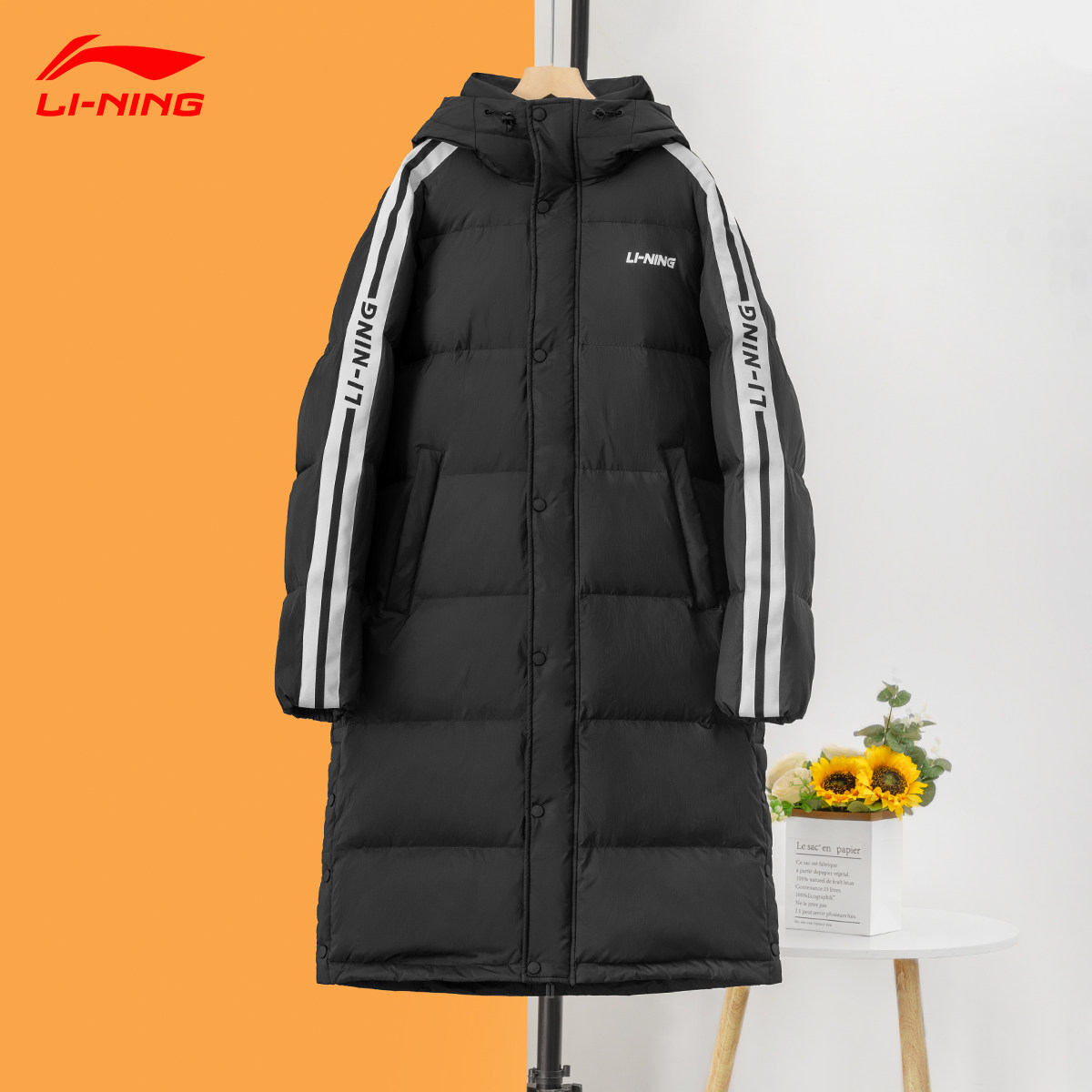 李宁长款羽绒服男青少年加厚2026冬季新款保暖连帽防寒运动外套