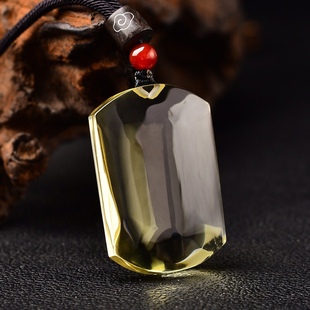 天然黄水晶无字平安牌子太平无事牌男士项链吊坠挂件女礼物可刻字