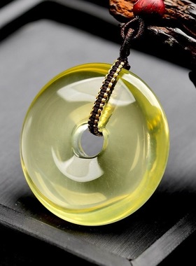 天然巴西黄水晶平安扣吊坠毛衣链原创设计男女款项链挂坠饰品礼物