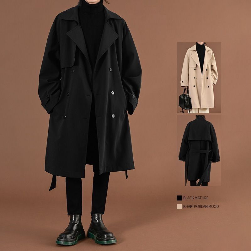 速发衣服货件春秋中长款风衣男士外套宽松一套搭配潮流两尾套