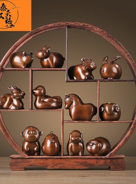 速发龙汉兔禧黄铜十二生肖全套摆件鼠牛虎天秦蛇马羊猴鸡狗猪摆设