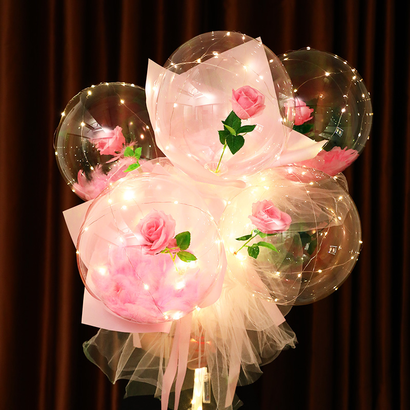 速发玫瑰花波波球花束七夕情人节料光带灯摊推夜市摆地街卖材发包