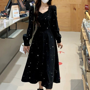 速发晚角主洋复古气质闪闪亮高级感会装秋冬大尺码年会礼服赫本小