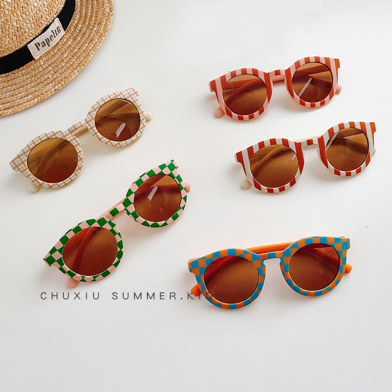 速发2024新款儿男墨晒童童宝宝防镜太镜丹麦复古格子条纹