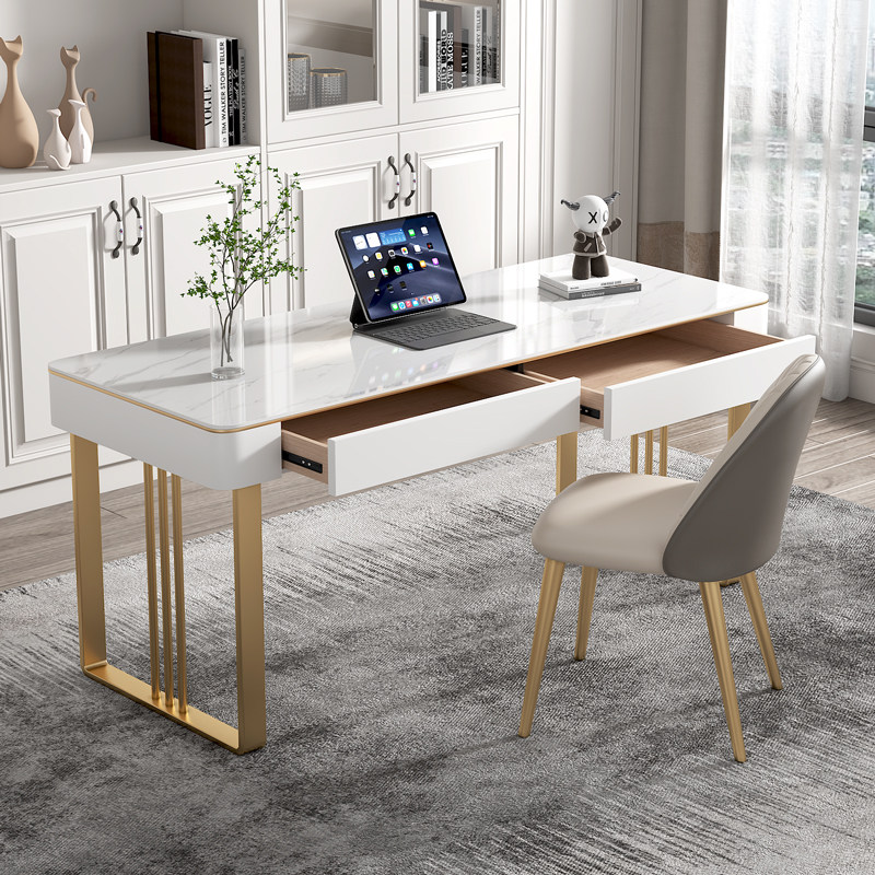 北欧轻奢岩板书桌学习桌小户型电脑桌椅组合办公桌简约现代办公桌