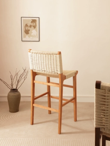 Столетние бары с твердым деревом для веревки для дома Используйте ретро -столовые стулья бар Ресторан Рестора