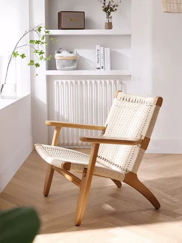 Веревочная сплошная древесина с твердым деревом председателем скандинавского кресла для отдыха японского стиля тихий ветер маленькая квартира ленивый стул