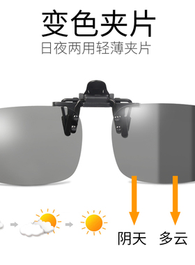 太阳镜墨镜镜片夹片男女近视可用智能变色偏光眼镜片日夜两用夹片