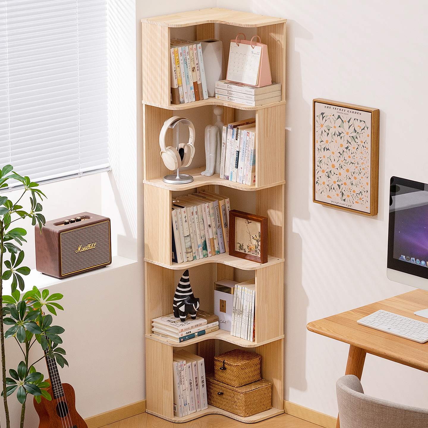 实木转角书架落地置物架