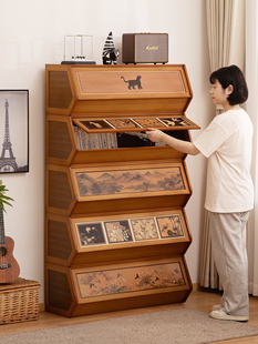 组合书柜子多功能家用落地书架置物架儿童大书橱实木多层客厅储物