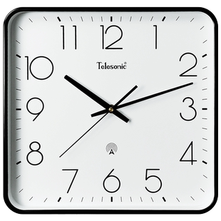 TELESONIC/天王星电波钟居家静音挂钟方形轻奢艺术挂表卧室时钟表