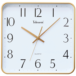 TELESONIC/天王星钟表静音石英钟方形大挂表简约时尚家用客厅挂钟