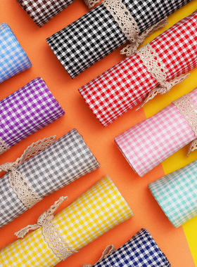 格子布料纯棉ins彩虹格子装饰服装窗帘桌布背景布手工DIY全棉面料