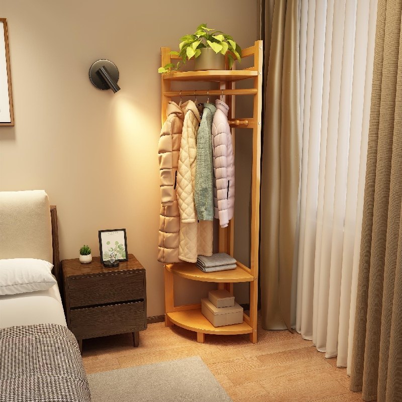 速发转角衣柜家用卧室挂地简易实物柜子衣帽架房用落衣架置木架
