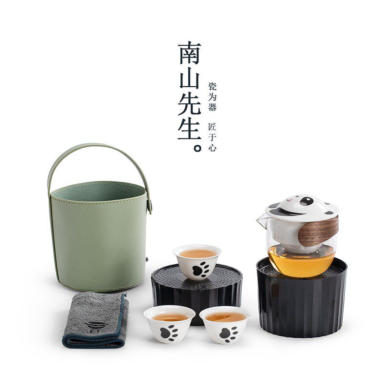 速发熊猫快客杯户外露营便携式旅行茶具可爱创意陶瓷茶盒套装