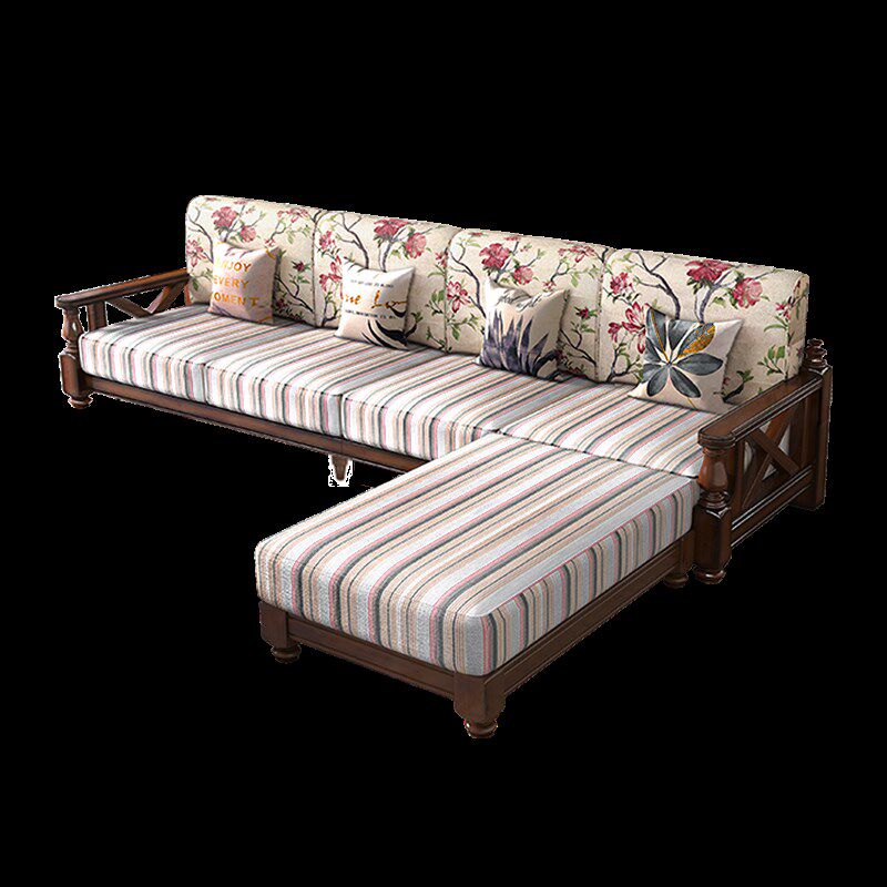 速发美式乡村实木沙发布艺小户型客厅复具田园12组合三人位沙发