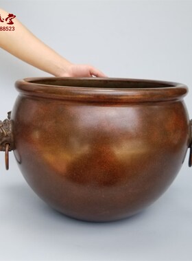 速发铜器黄铜香炉双狮耳招财缸聚财缸铜笔洗家用室内供奉装饰工艺