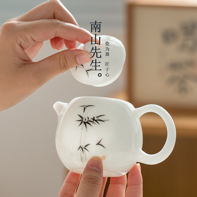 速发竹间黛龙蛋壶整套功夫茶具轻奢高档手绘茶壶陶瓷泡茶送礼