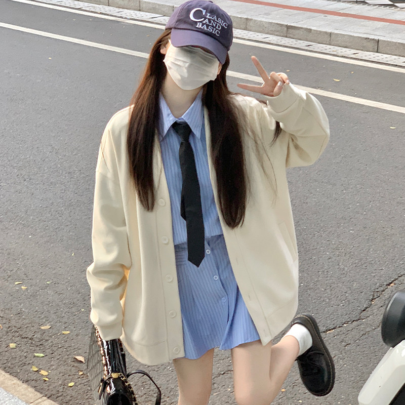 速发针织白色卫衣开衫懒套慵秋薄款2024早春装上衣韩系春外风春款