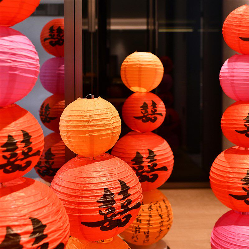 速发婚房布置订婚场室装饰蜂窝球喜字灯笼立柱男方新房景卧客厅装