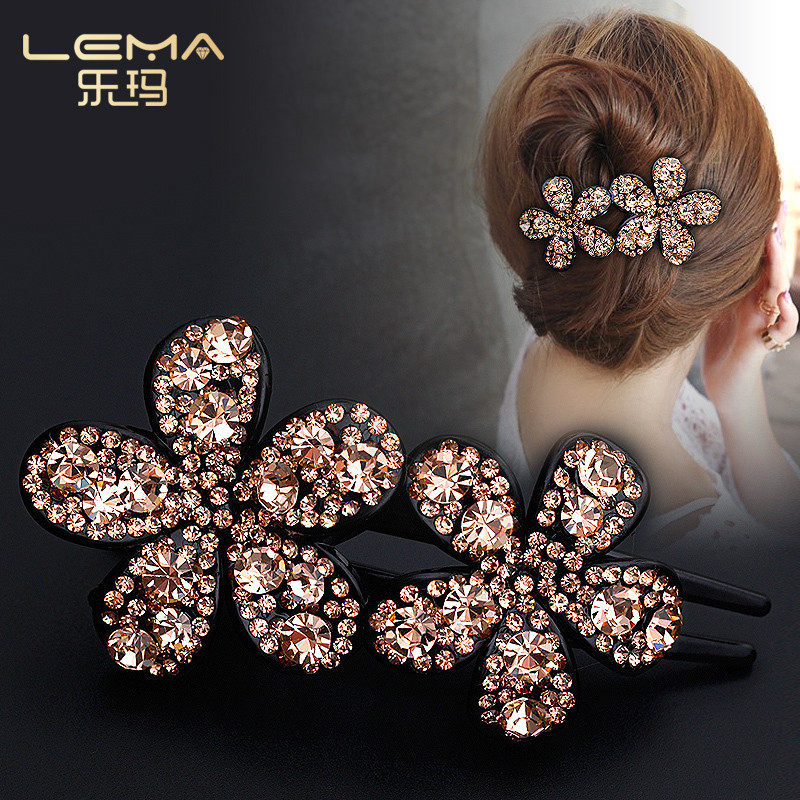 乐玛韩版手工超闪捷克钻水钻满钻水晶花朵发梳插梳盘头鸭嘴夹发夹