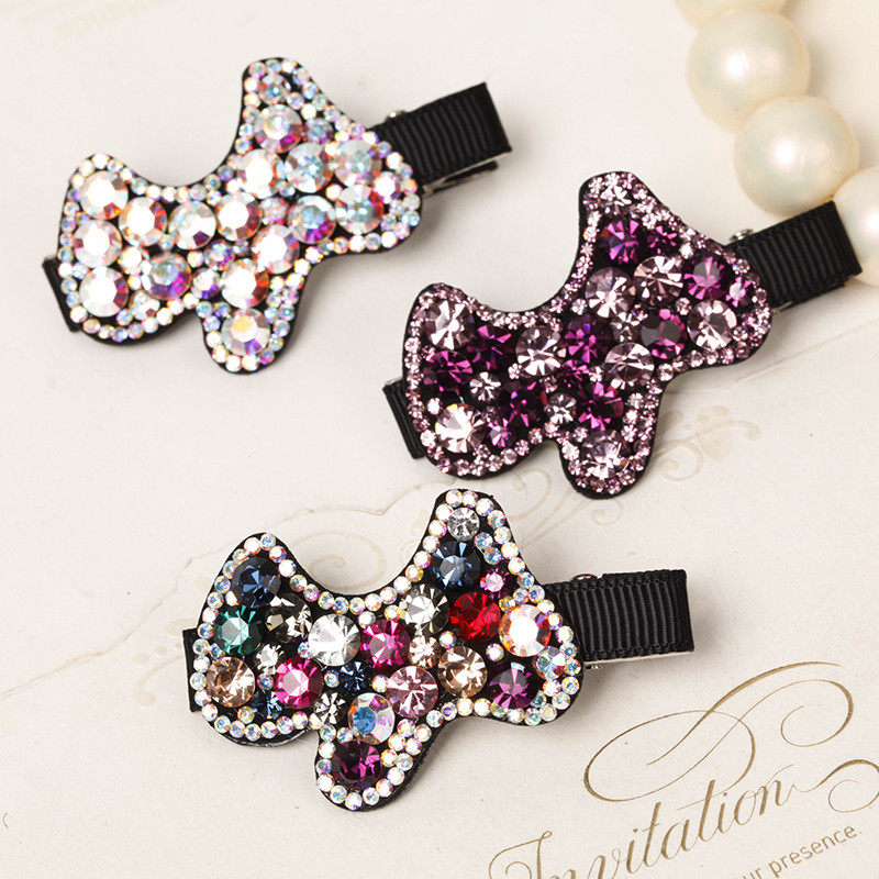 韩版气质新款镶钻奥钻捷克钻卡通皮质小狗形边夹刘海夹发夹饰品