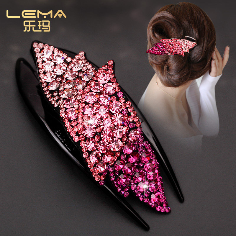 三齿鸭嘴夹盘发发夹造型水钻大号后脑勺捷克水钻头饰妈妈头发夹子