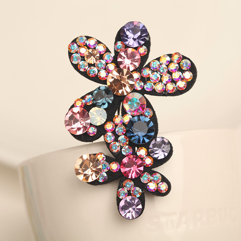 乐玛手工韩版气质镶钻满钻边夹刘海夹皮质发夹花朵发饰头饰饰品