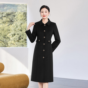 职业毛呢大衣羽绒内胆气质冬装女羊毛黑色呢子外衣银行物业工作服